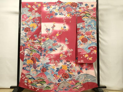 平和屋着物■豪華振袖　型染め　重ね山風景花文　暈し染め　正絹　逸品　DABH3290qp