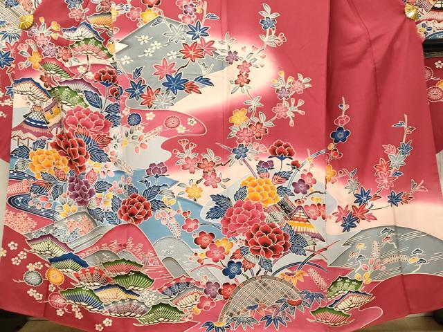 平和屋着物■豪華振袖　型染め　重ね山風景花文　暈し染め　正絹　逸品　DABH3290qp