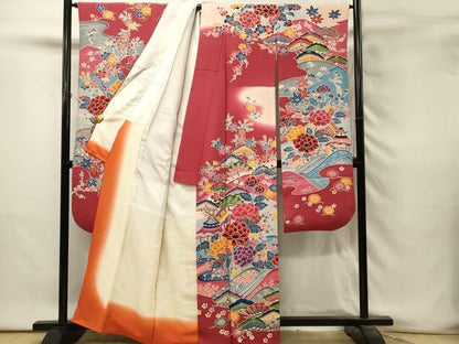 平和屋着物■豪華振袖　型染め　重ね山風景花文　暈し染め　正絹　逸品　DABH3290qp