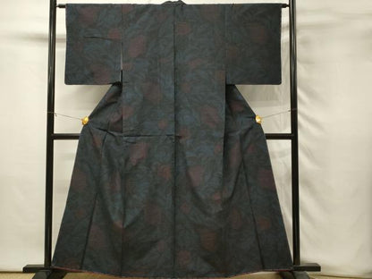 平和屋着物■結城紬　80亀甲　更紗花文　正絹　逸品　DABH3296qp