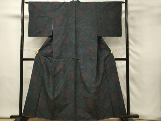 平和屋着物■結城紬　80亀甲　更紗花文　正絹　逸品　DABH3296qp