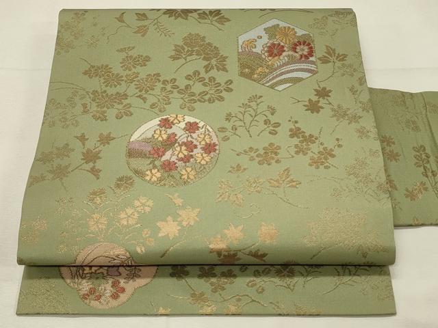 平和屋着物◎九寸名古屋帯　唐織　草花文　金糸　正絹　逸品　DABH3306qp