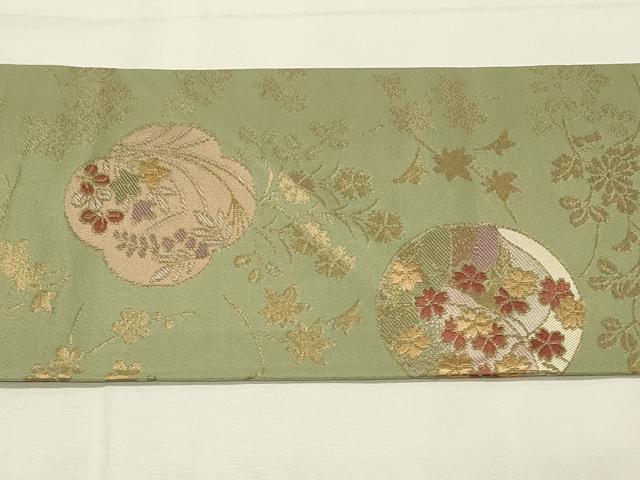 平和屋着物◎九寸名古屋帯　唐織　草花文　金糸　正絹　逸品　DABH3306qp