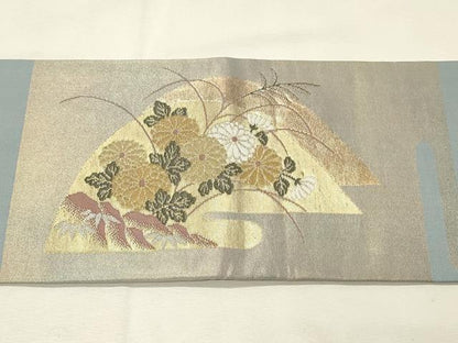 平和屋着物◎九寸名古屋帯　重ね山花菊文　金銀糸　正絹　逸品　DABH3312qp