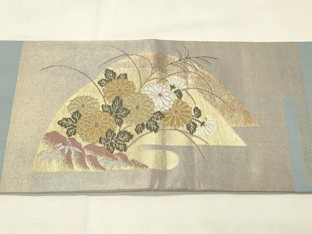 平和屋着物◎九寸名古屋帯　重ね山花菊文　金銀糸　正絹　逸品　DABH3312qp