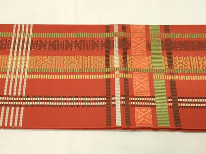 平和屋着物◎本場筑前博多織　八寸名古屋帯　変わり格子　正絹　逸品　DABH3313qp