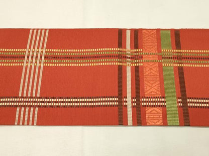 平和屋着物◎本場筑前博多織　八寸名古屋帯　変わり格子　正絹　逸品　DABH3313qp