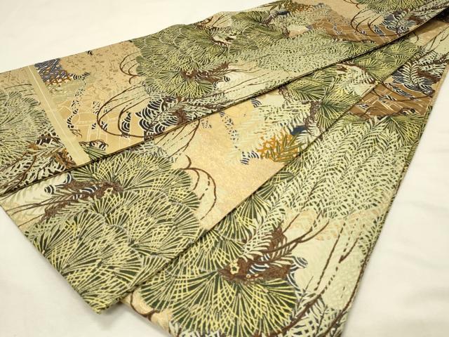 平和屋着物◎アンティーク　大正ロマン　丸帯　松葉文　金糸　引き抜き帯　正絹　逸品　DABH3316qp