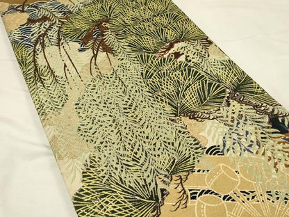 平和屋着物◎アンティーク　大正ロマン　丸帯　松葉文　金糸　引き抜き帯　正絹　逸品　DABH3316qp
