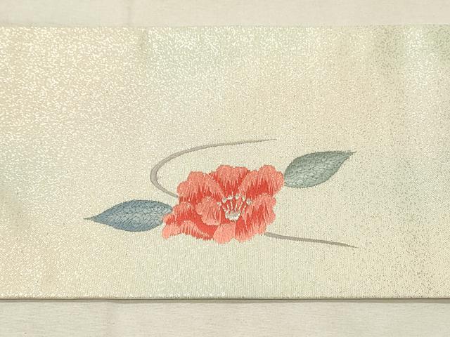 平和屋着物◎九寸名古屋帯　刺繍　草花文　銀糸　正絹　逸品　DABH3318qp