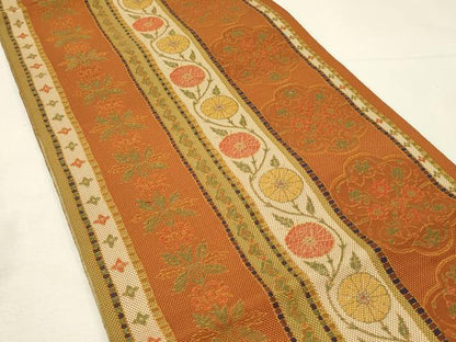 平和屋着物◎本場筑前博多織　八寸名古屋帯　花唐草間道　正絹　逸品　DABH3320qp