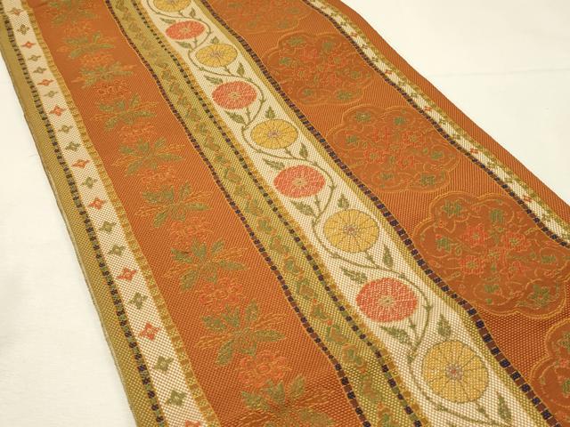 平和屋着物◎本場筑前博多織　八寸名古屋帯　花唐草間道　正絹　逸品　DABH3320qp