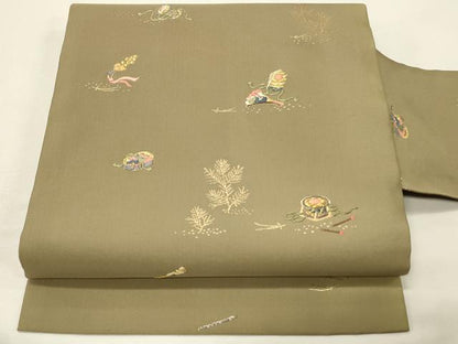 平和屋着物◎九寸名古屋帯　唐織　器物文　さっぽれ　金糸　正絹　逸品　DABH3323qp