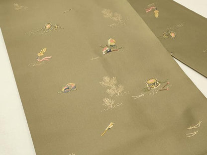 平和屋着物◎九寸名古屋帯　唐織　器物文　さっぽれ　金糸　正絹　逸品　DABH3323qp