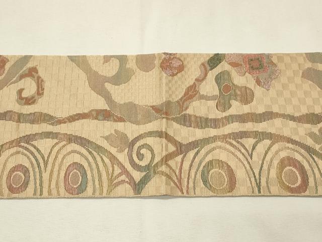 平和屋着物◎八寸名古屋帯　ふくれ織　葡萄唐草文　正絹　逸品　DABH3326qp