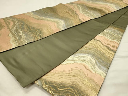 平和屋着物◎西陣　服部織物謹製　六通柄袋帯　霞文　金糸　正絹　逸品　DABH3333qp