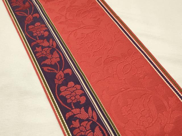 平和屋着物◎本場筑前博多織　半幅帯　更紗花唐草間道　脇山忠道作　証紙付き　正絹　逸品　DABH3340qp