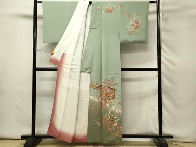 平和屋着物■訪問着　御所車風景花文　暈し染め　金彩　正絹　逸品　DABH3349qp