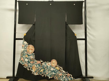 平和屋着物■豪華黒留袖　駒刺繍　鳳凰更紗花文　金彩　三越扱い　正絹　逸品　DABH3352qp