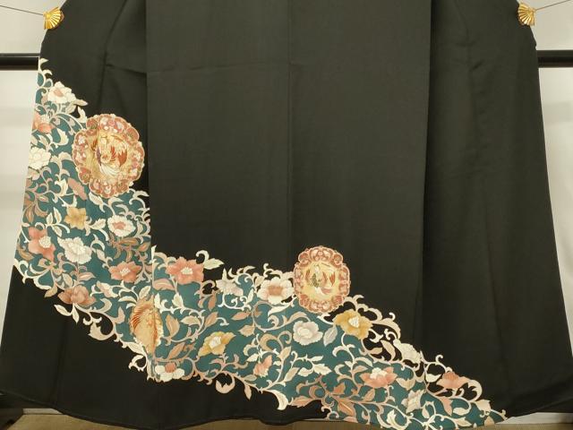 平和屋着物■豪華黒留袖　駒刺繍　鳳凰更紗花文　金彩　三越扱い　正絹　逸品　DABH3352qp
