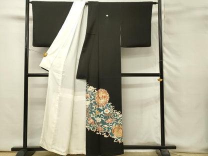 平和屋着物■豪華黒留袖　駒刺繍　鳳凰更紗花文　金彩　三越扱い　正絹　逸品　DABH3352qp
