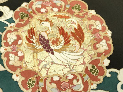 平和屋着物■豪華黒留袖　駒刺繍　鳳凰更紗花文　金彩　三越扱い　正絹　逸品　DABH3352qp