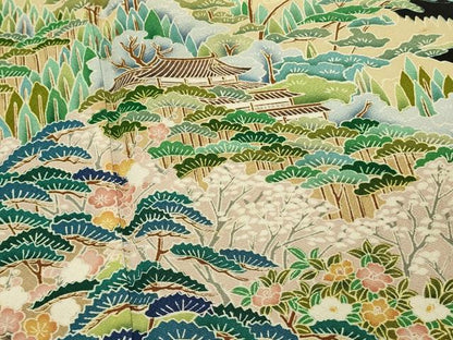 平和屋着物■豪華黒留袖　友禅　作家物　風景花松文　枝梅　正絹　逸品　DABH3353qp