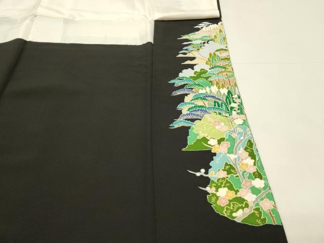 平和屋着物■豪華黒留袖　友禅　作家物　風景花松文　枝梅　正絹　逸品　DABH3353qp