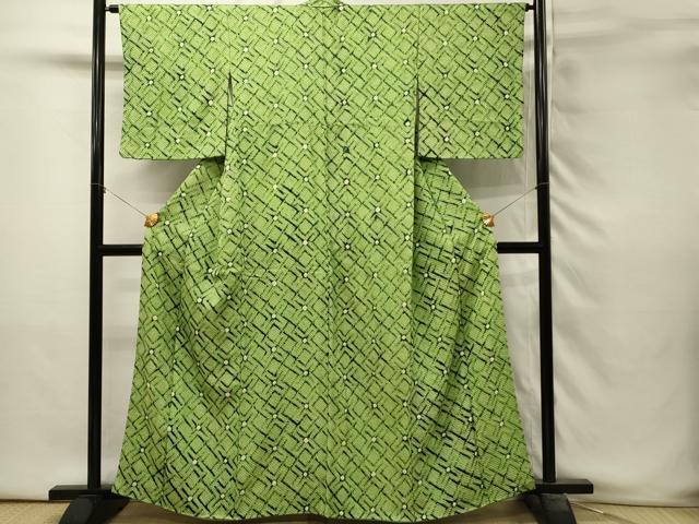 平和屋着物■上質な小紋　総絞り　幾何学文　正絹　逸品　DABH3355qp