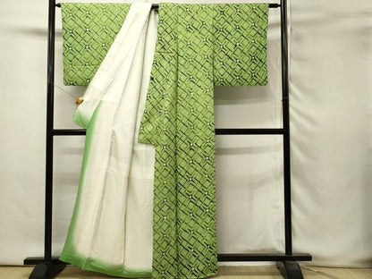 平和屋着物■上質な小紋　総絞り　幾何学文　正絹　逸品　DABH3355qp