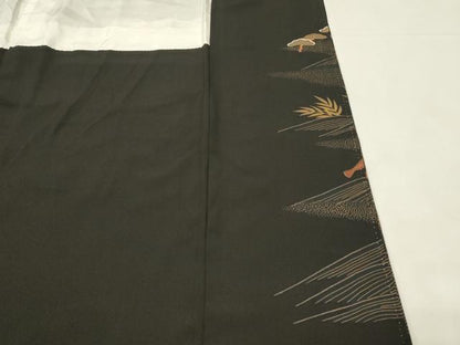 平和屋着物■豪華黒留袖　駒刺繍　飛鶴扇面花文　金彩　正絹　逸品　DABH3358qp