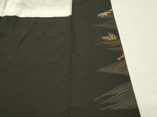平和屋着物■豪華黒留袖　駒刺繍　飛鶴扇面花文　金彩　正絹　逸品　DABH3358qp