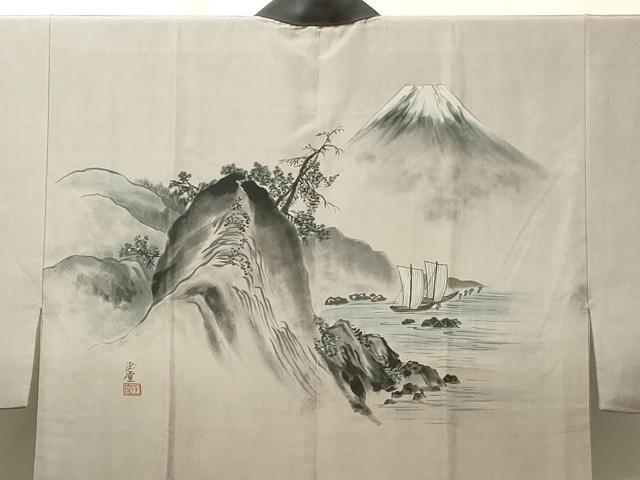 平和屋着物■男性　長襦袢　袷　風景文　船　正絹　逸品　DABH3359qp