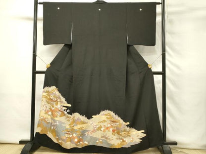 平和屋着物■豪華黒留袖　風景花文　金彩　正絹　逸品　DABH3361qp
