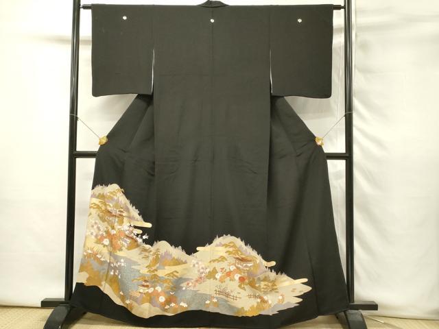 平和屋着物■豪華黒留袖　風景花文　金彩　正絹　逸品　DABH3361qp