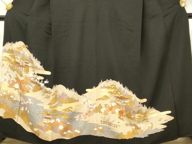 平和屋着物■豪華黒留袖　風景花文　金彩　正絹　逸品　DABH3361qp