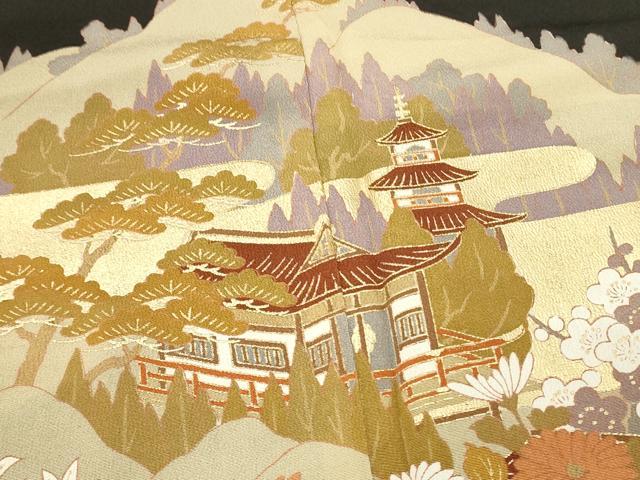 平和屋着物■豪華黒留袖　風景花文　金彩　正絹　逸品　DABH3361qp