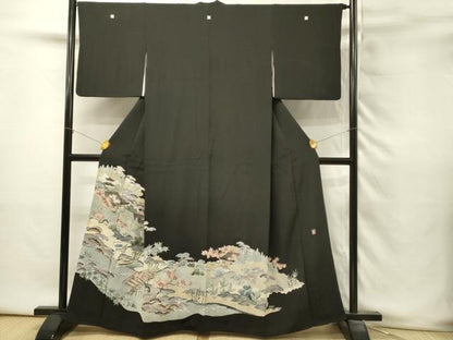 平和屋着物■豪華黒留袖　作家物　渡橋風景花松文　枝梅　金彩　正絹　逸品　DABH3362qp