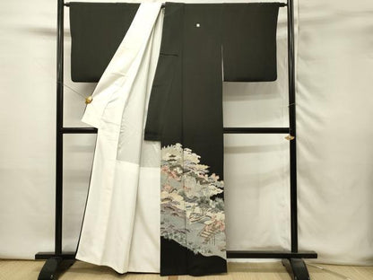 平和屋着物■豪華黒留袖　作家物　渡橋風景花松文　枝梅　金彩　正絹　逸品　DABH3362qp