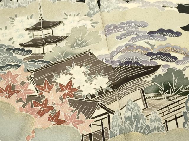 平和屋着物■豪華黒留袖　作家物　渡橋風景花松文　枝梅　金彩　正絹　逸品　DABH3362qp