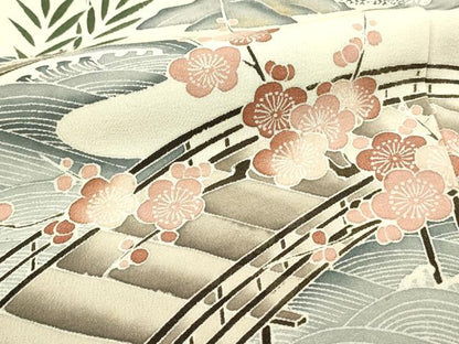 平和屋着物■豪華黒留袖　作家物　渡橋風景花松文　枝梅　金彩　正絹　逸品　DABH3362qp