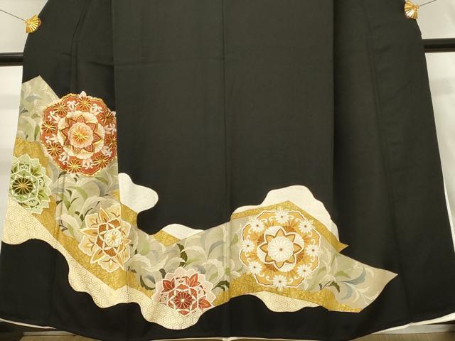 平和屋着物■豪華黒留袖　駒刺繍　正倉院花文　金彩　正絹　逸品　DABH3364qp