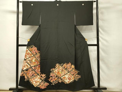 平和屋着物■豪華黒留袖　刺繍　鴛鴦花菱文　金彩　正絹　逸品　DABH3365qp