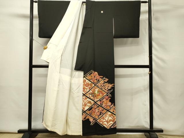平和屋着物■豪華黒留袖　刺繍　鴛鴦花菱文　金彩　正絹　逸品　DABH3365qp
