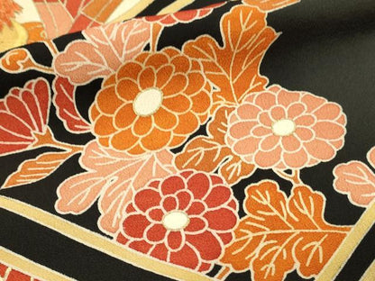 平和屋着物■豪華黒留袖　刺繍　鴛鴦花菱文　金彩　正絹　逸品　DABH3365qp