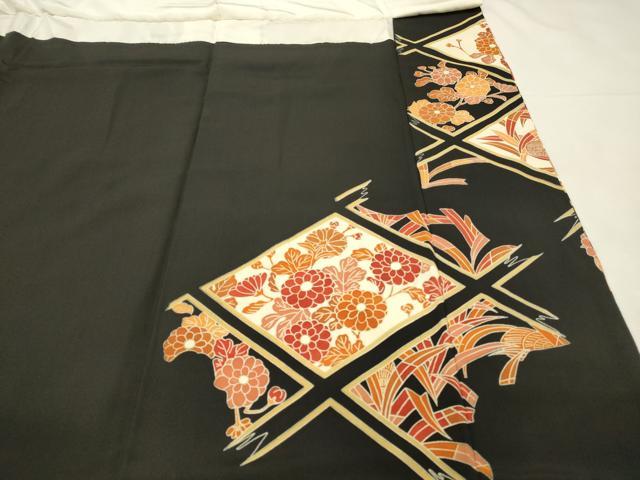平和屋着物■豪華黒留袖　刺繍　鴛鴦花菱文　金彩　正絹　逸品　DABH3365qp
