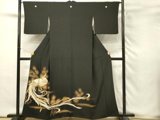 平和屋着物■豪華黒留袖　刺繍　鳳凰松葉文　金彩　正絹　逸品　DABH3367qp