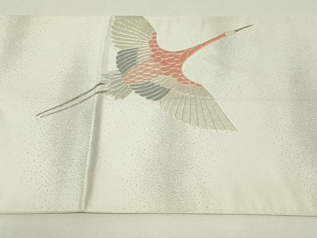 平和屋着物◎中国三大刺繍　相良刺繍　総刺繍　太鼓柄袋帯　駒刺繍　飛鶴文　銀糸　正絹　逸品　DABH3382qp