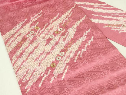 平和屋着物◎九寸名古屋帯　絞り　駒刺繍　菊唐草文　金糸　正絹　逸品　DABH3385qp