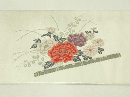 平和屋着物◎九寸名古屋帯　唐織　花鼓文　横笛　プラチナ箔　正絹　逸品　DABH3396qp